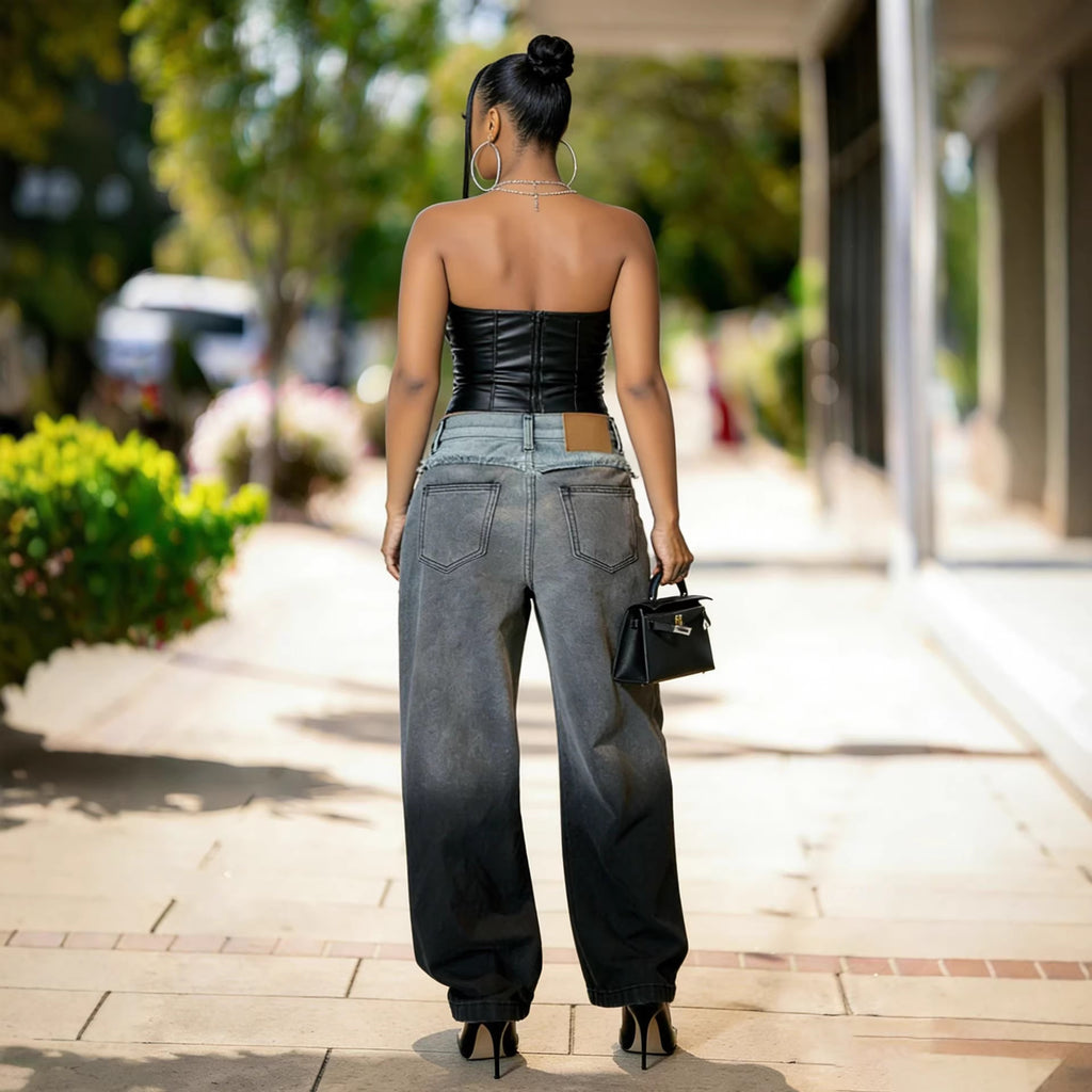 Street Style Gradient Patchwork Frayed Jeans