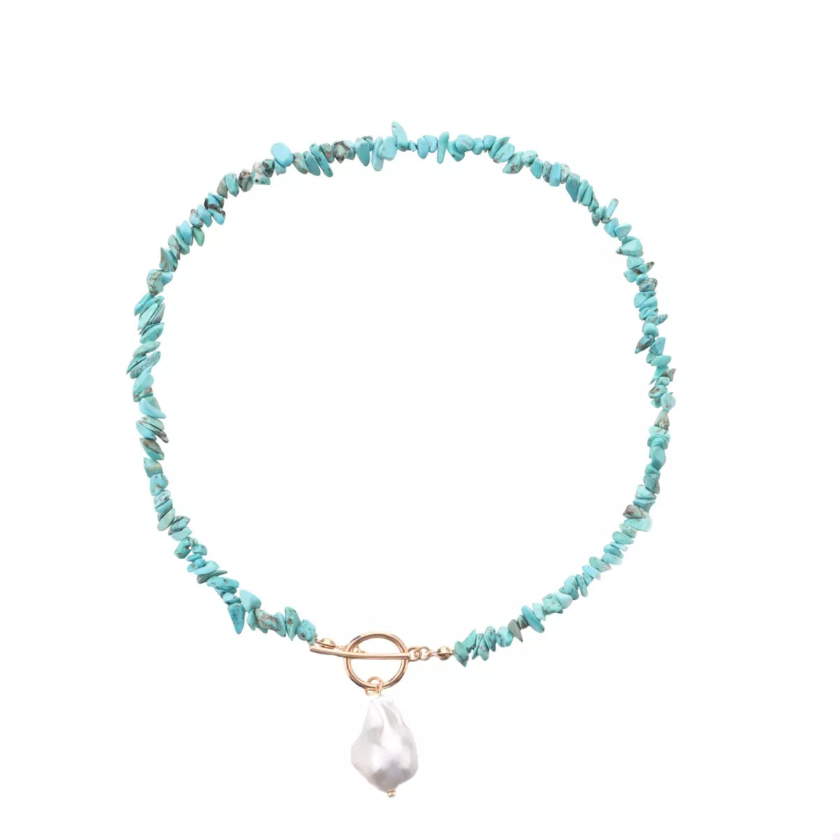 Turquoise irregular pearl necklace with varying pearl sizes, featuring a stylish plush fashion hub design for elegant accessories.