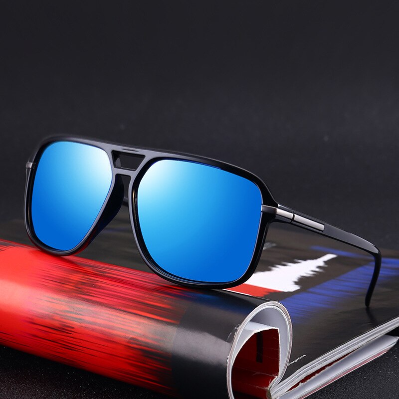 Oversized men's polarized mirror sunglasses with driving goggles style, featuring reflective lenses and black frame from Plush Fashion Hub.
