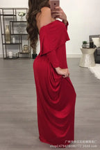 Off-shoulder ruffled long sleeve dress for women, stylish and feminine, featuring a flowy design with tiered ruffles from Trendy Attic Store01