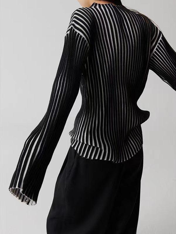 Black and White Contrast Turtleneck Knit Sweater Plush Fashion Hub