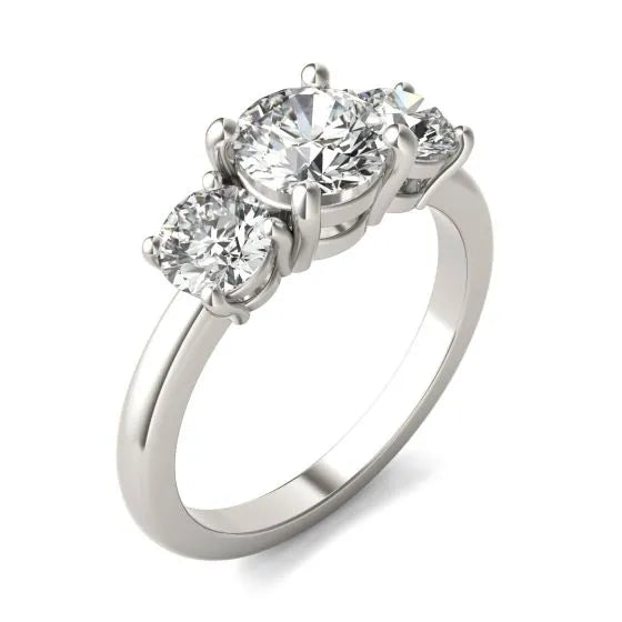 AGI Certified 2 CTW Classic Three-Stone Round Lab-Grown Diamond Engagement Ring – G/VS – 14K White Gold Over Sterling-2