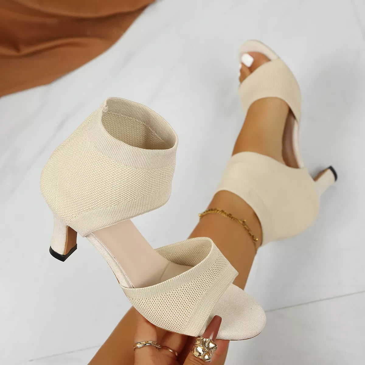 Open toe kitten heels sandals by Plush Fashion Hub featuring a stylish, slim heel and elegant open toe design.