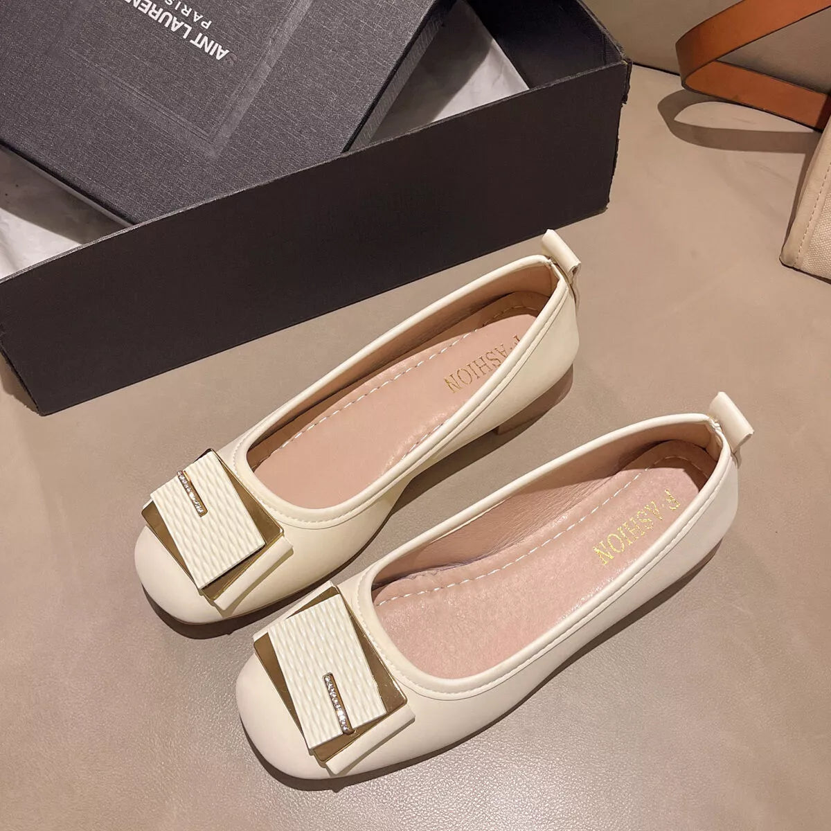 Plush Fashion Hub round toe block heel slip-on footwear with sleek design and comfortable fit, ideal for stylish everyday wear.
