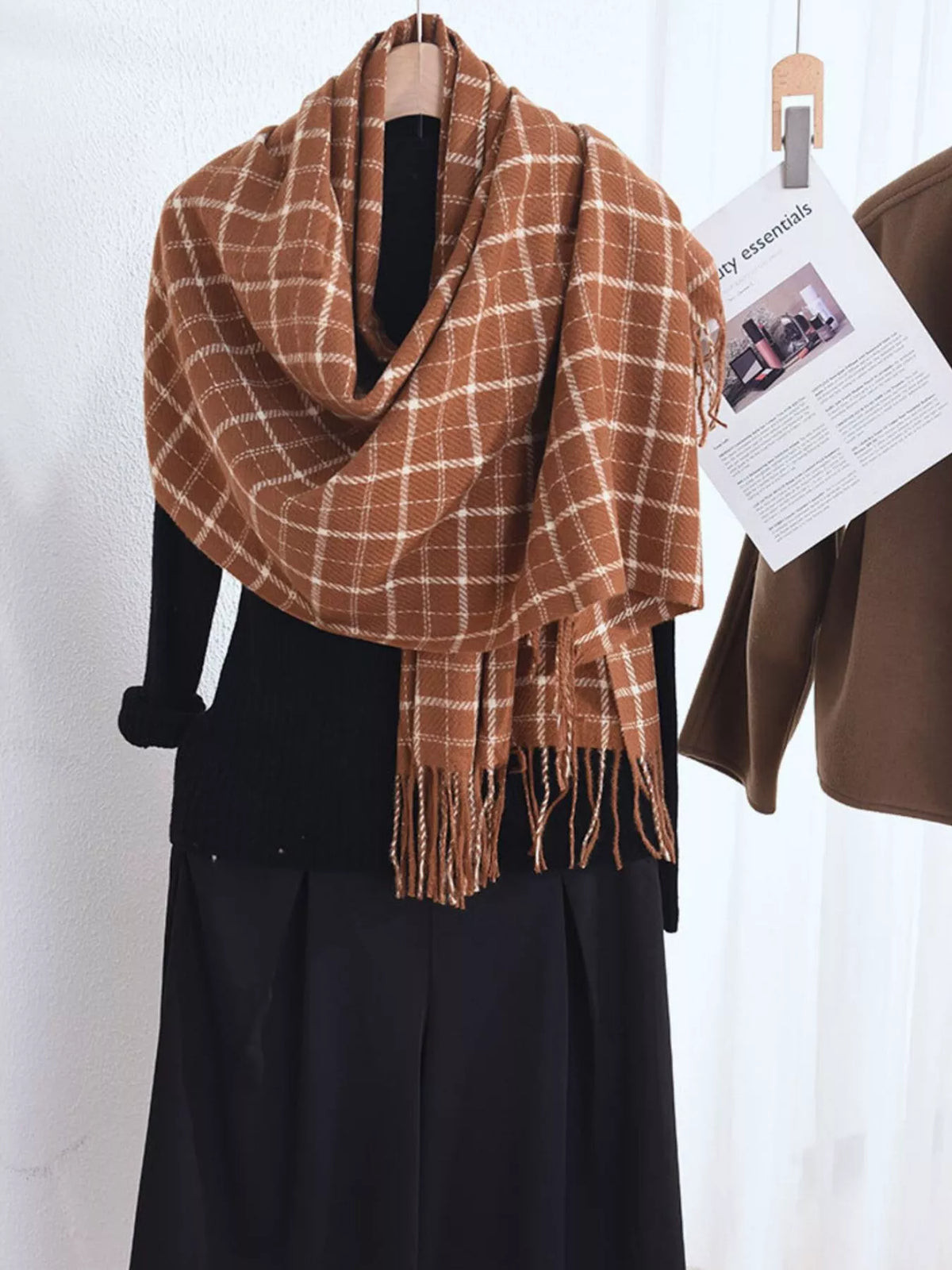Simply Love classic plaid scarf featuring red, black, and white checkered pattern, soft fabric, and versatile style.