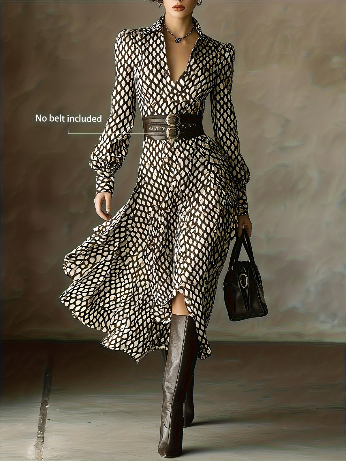 Elegant floral long sleeve ruffled midi dress by Plush Fashion Hub, featuring a fitted bodice and flowing skirt with ruffle details.