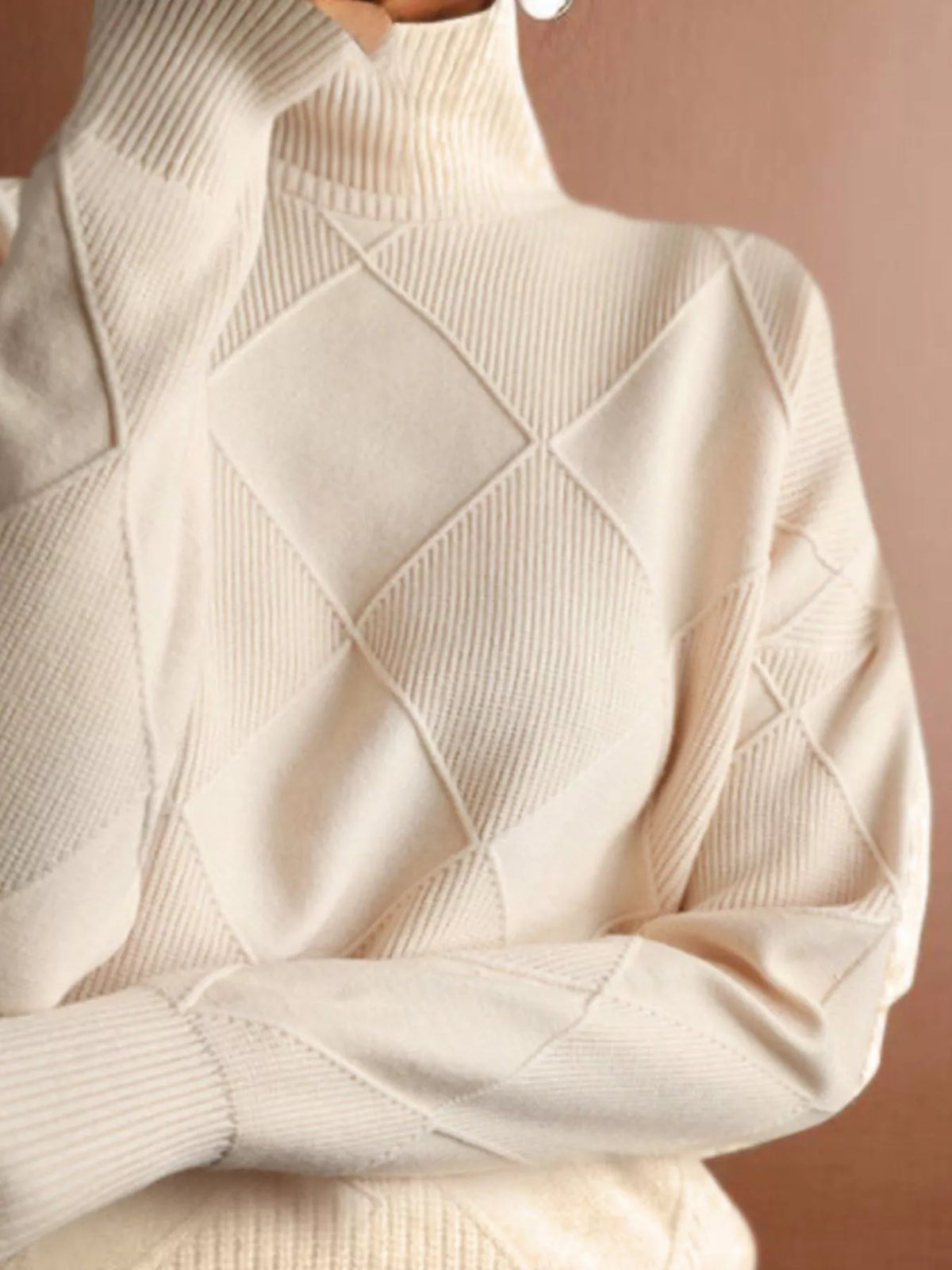 Trendsi argyle pattern turtleneck sweater in cozy knit, featuring classic diamond design and ribbed collar and cuffs.