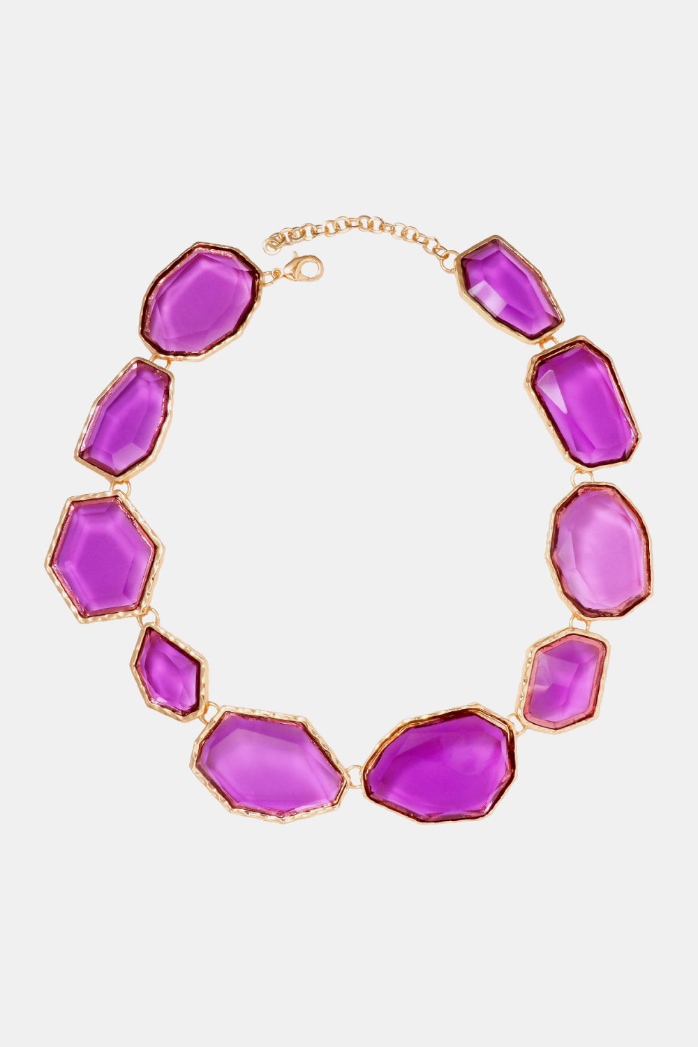 Geometrical shape resin necklace with zinc alloy frame, stylish jewelry piece featuring modern design and vibrant colors.