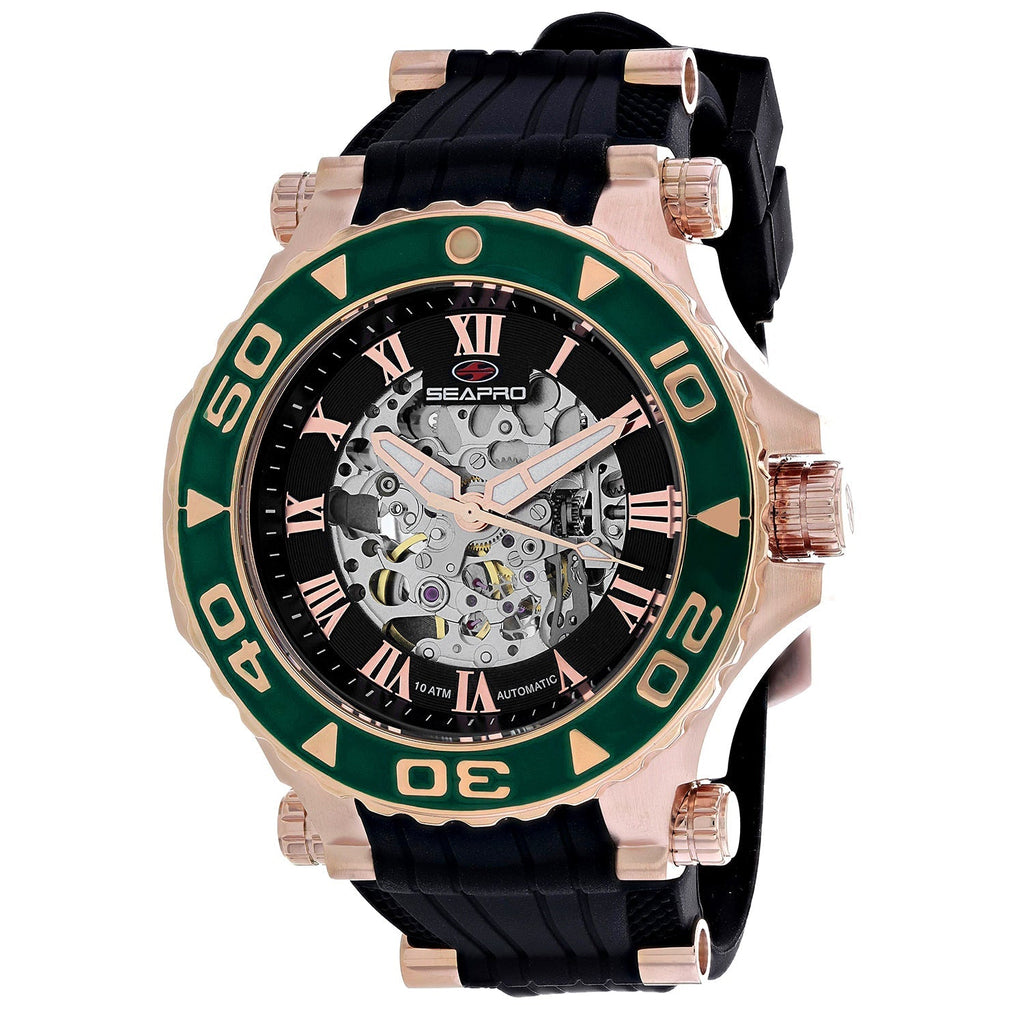 Seapro Men's Seaway watch with black dial and stainless steel band, featuring a chronograph and date display.