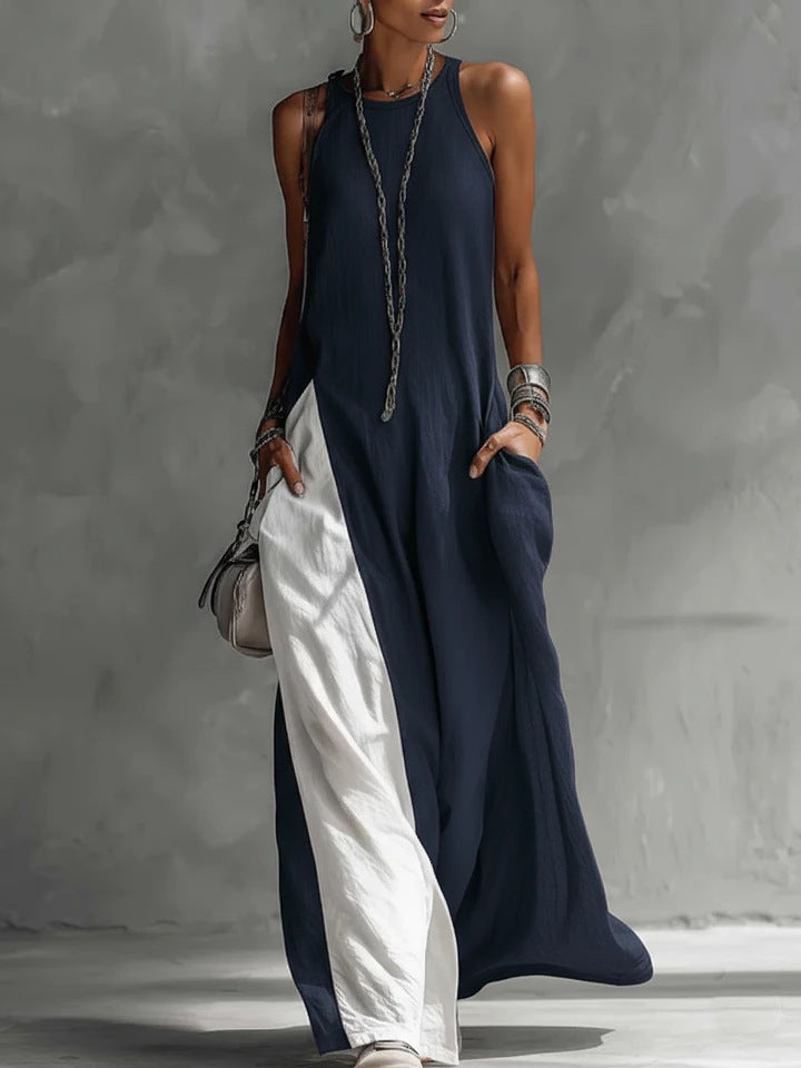 Women's sleeveless off-shoulder loose maxi dress with pockets by FitiqueFit, perfect for casual summer wear.