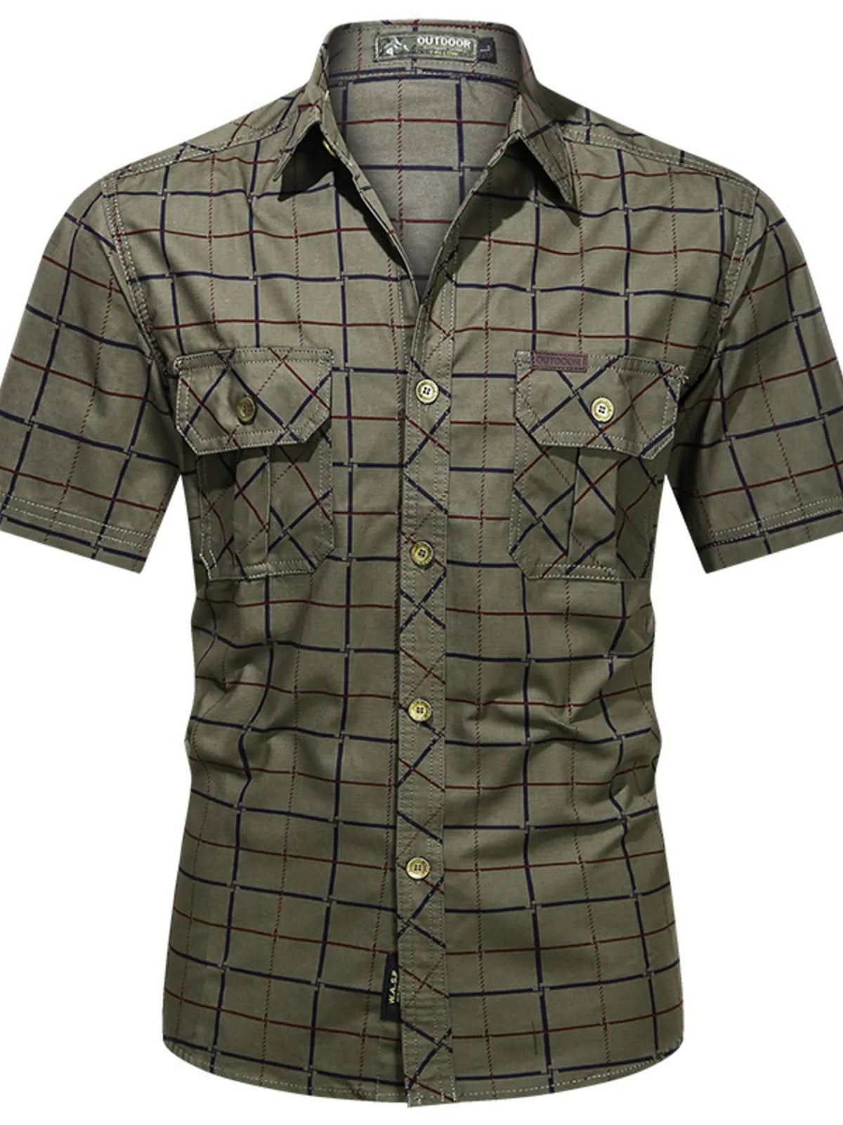 Men's plus size casual plaid short-sleeve shirt by Plush Fashion Hub featuring a classic checkered pattern and relaxed fit.