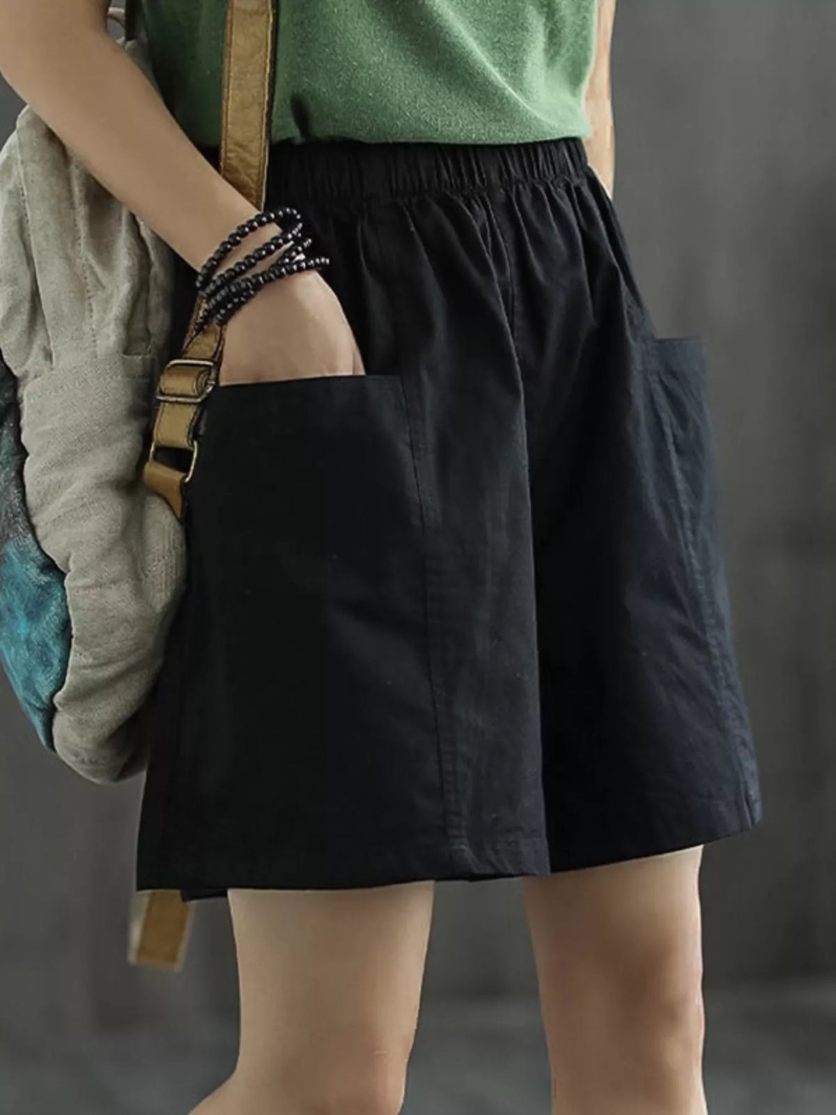 Plush Fashion Hub casual elastic waist shorts with relaxed fit and soft fabric, suitable for everyday wear.