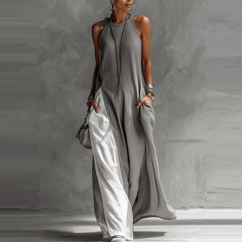 Off-shoulder color-block flared maxi dress with pockets by FitiqueFit, shown in a vibrant multicolor design.