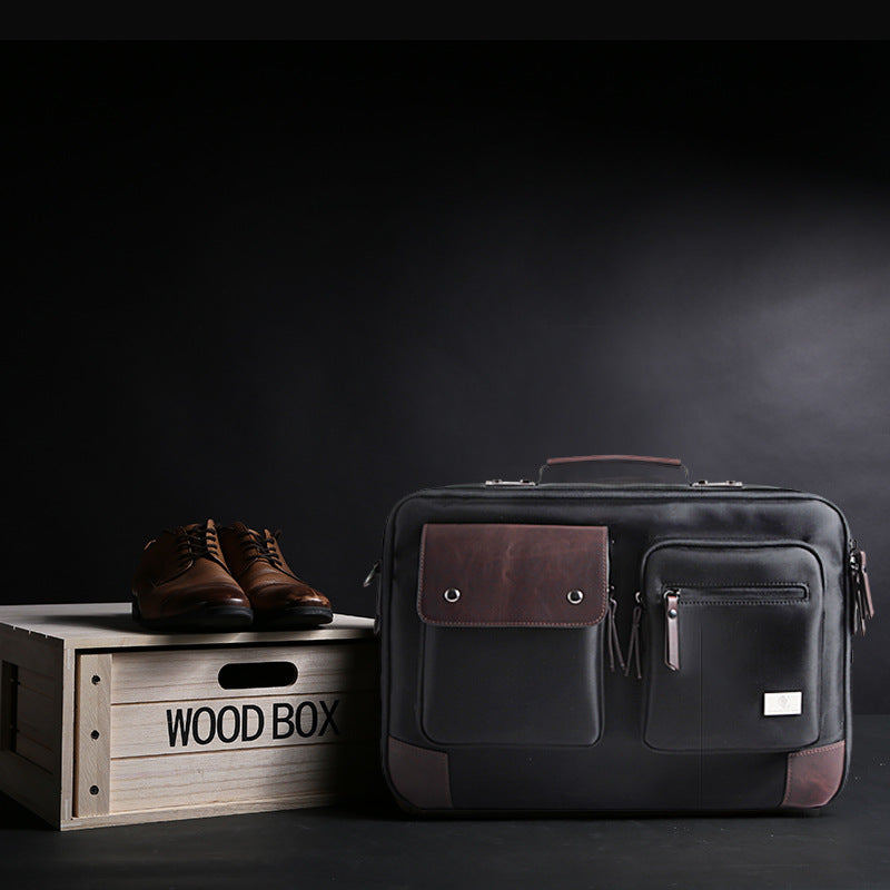 Pi-Mart laptop bag briefcase with shoulder strap, portable design, padded interior, black nylon exterior, suitable for laptops and documents.