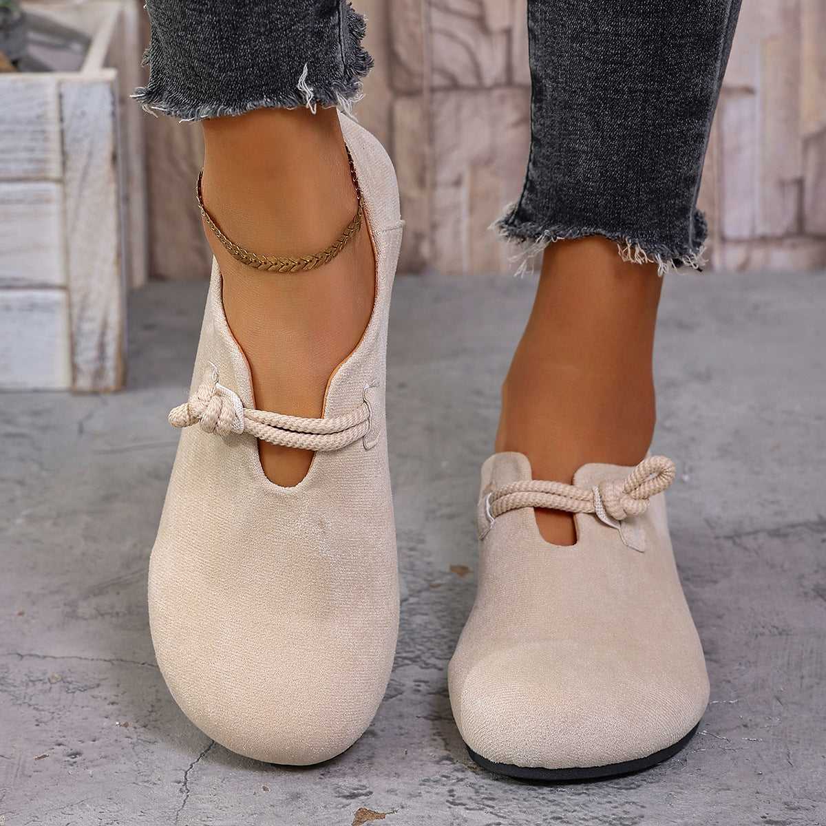 Trendsi round toe slip-on footwear showing a sleek, casual design with a smooth finish and comfortable fit.