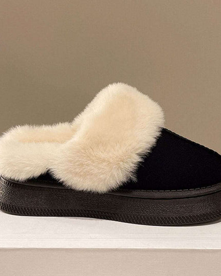 Suede Soft  Round Toe Platform Slippers - Plush Fashion Shop #