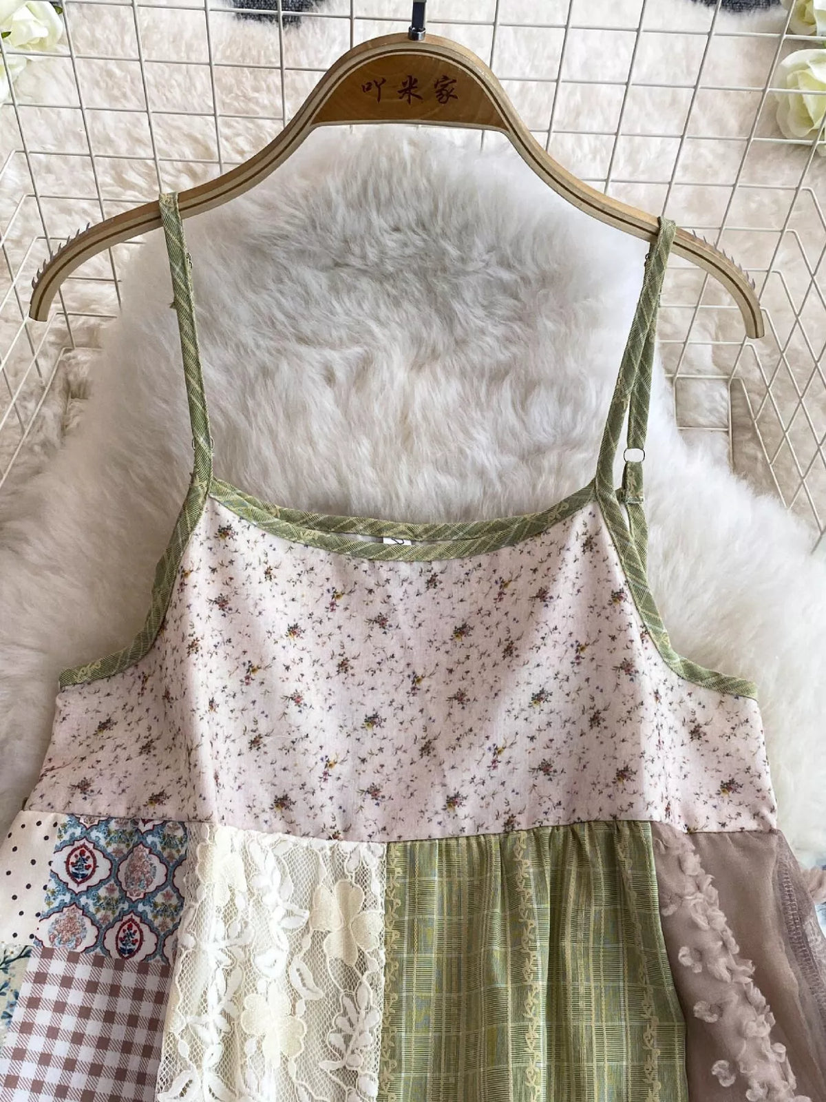 Boho patchwork lace-trimmed A-line tiered dress by Plush Fashion Hub, featuring colorful fabric and flowy silhouette.
