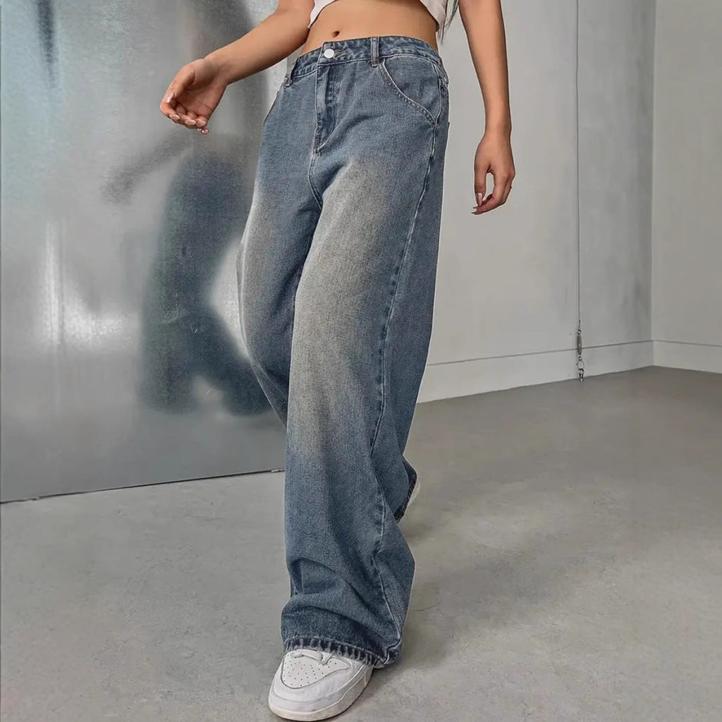 European and American vintage washed denim jeans for women, stylish and comfortable LadyShow.Store women's denim pants.