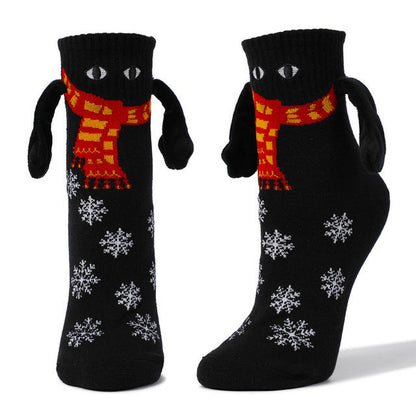 Couple Magnetic Handle Cute Hand Socks with festive snowflake design, perfect Christmas gift.