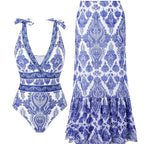 Ethnic style one-piece swimsuit for women, casual beachwear from Plush Fashion Hub, featuring vibrant patterns and comfortable fit.