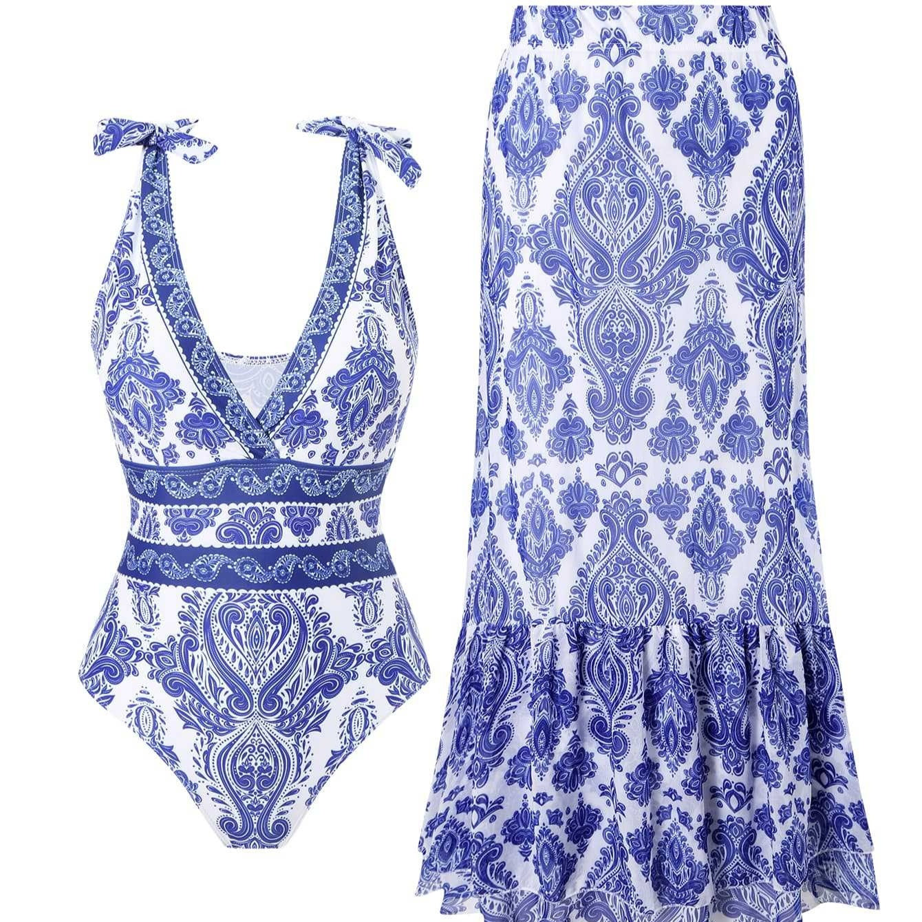 Ethnic style one-piece swimsuit for women, casual beachwear from Plush Fashion Hub, featuring vibrant patterns and comfortable fit.