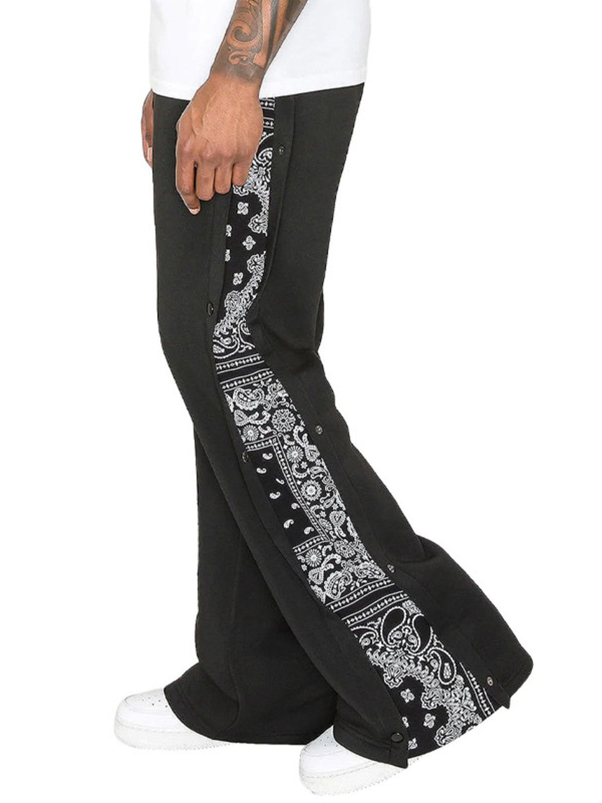 Plus size men's full-length pants with side snap buttons by Plush Fashion Hub, showing the front view and side details.