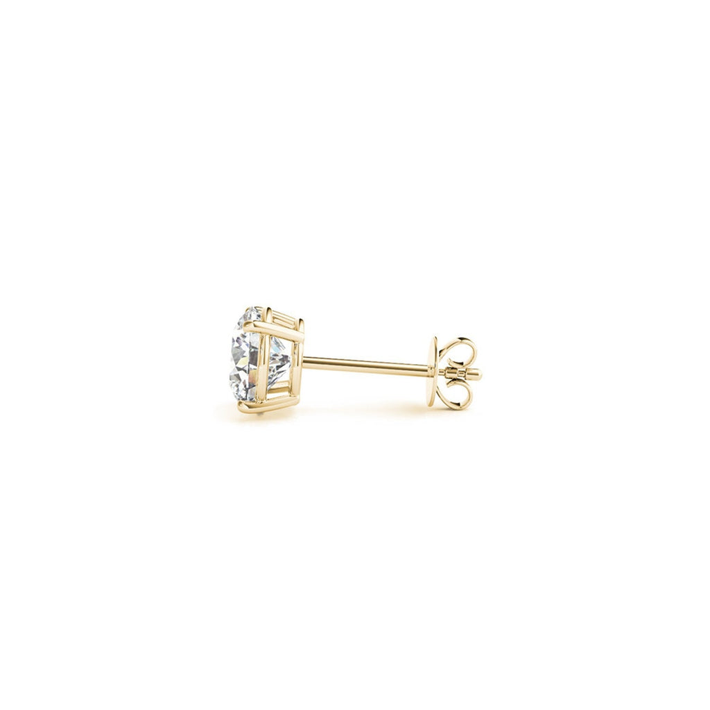 Certified IGI lab-grown round diamond earrings, 1.5 cttw in 14k yellow gold, G/VS2 quality, featuring classic stud design.
