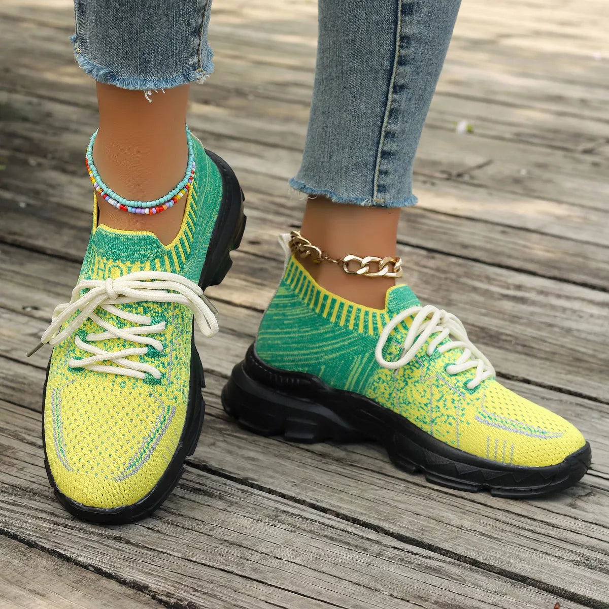 Plush Fashion Hub round toe lace-up sneakers with white and gray design, casual footwear for everyday wear.