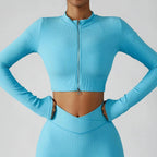 FitiqueFit 3-piece seamless yoga set with jacket, sports bra, and leggings, designed for comfortable activewear workouts.