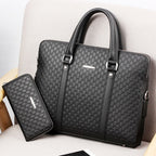 Men's Pi-Mart business briefcase with sturdy leather exterior and multiple compartments for professional storage.