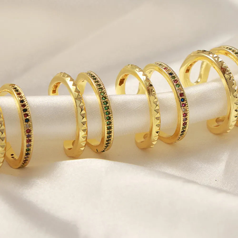 Gold-plated Czech diamond double-layered ring with intricate design, showcasing sparkling stones and elegant craftsmanship.