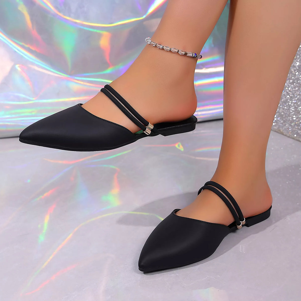 Plush Fashion Hub Point Toe Flat Sandals with cushioned insole and sleek design, perfect for casual summer wear.