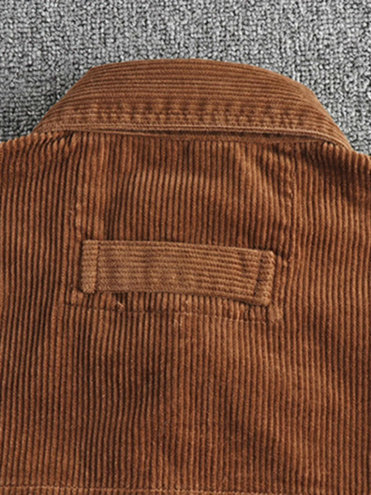 Plus size men's corduroy jacket with button-up front and long sleeves, stylish Trendsi outerwear for casual wear.