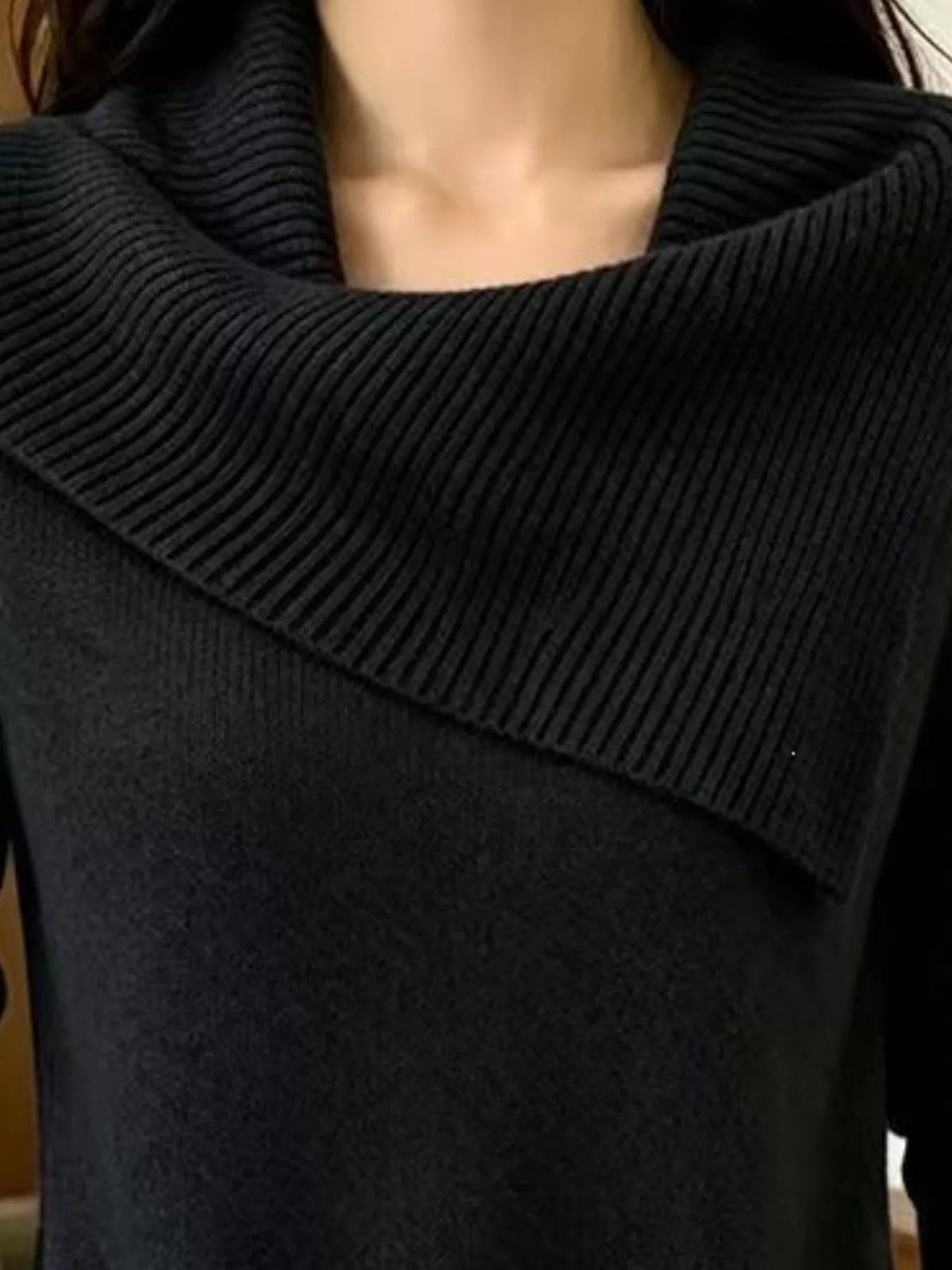 Plus size Trendsi full-size asymmetric ribbed collar sweater with a stylish, cozy design and textured ribbed details.