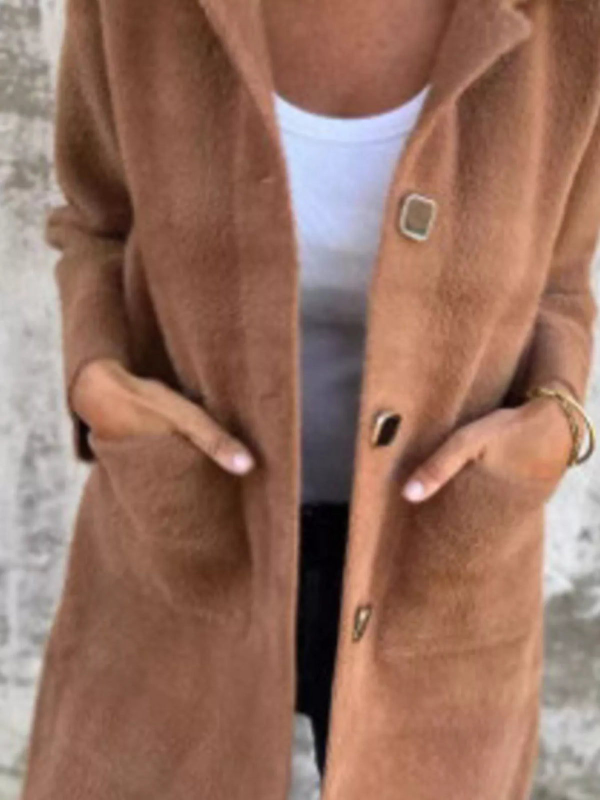 Plus size longline coat by Simply Love featuring a full size button-down long sleeve design, perfect for layered winter style.