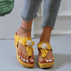 Women's European and American flower flip flops by LadyShow.Store, large size beach shoes with colorful floral design and comfortable straps.
