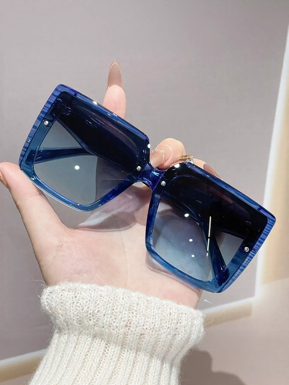 Oversized gradient square sunglasses in black and gray with thick frames, accessory by Plush Fashion Hub.
