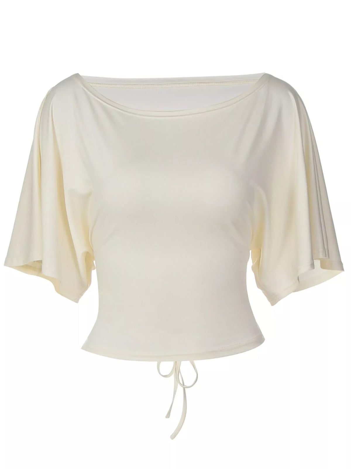 Light beige plush fashion hub boat neck short sleeve t-shirt, casual top with relaxed fit and soft fabric for everyday wear.