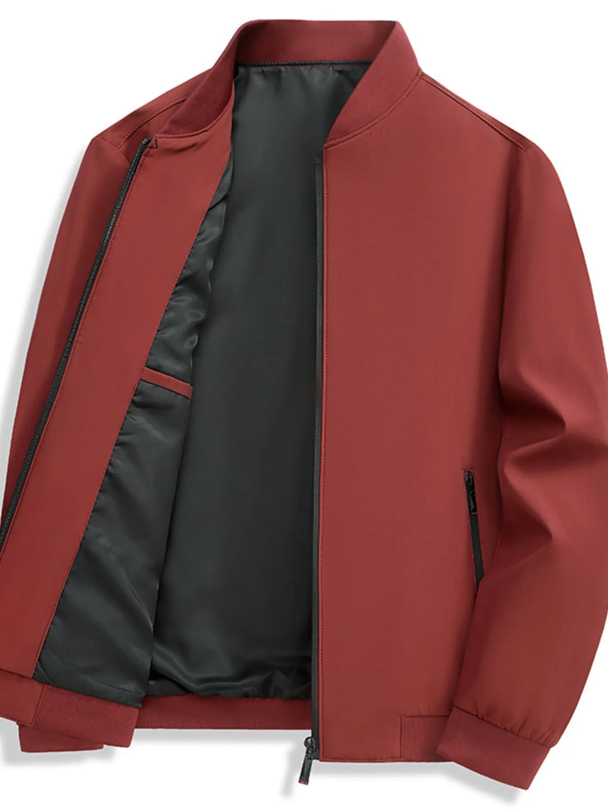 Men's zip-up long sleeve jacket by Trendsi, showing front view with adjustable zipper and comfortable fabric.