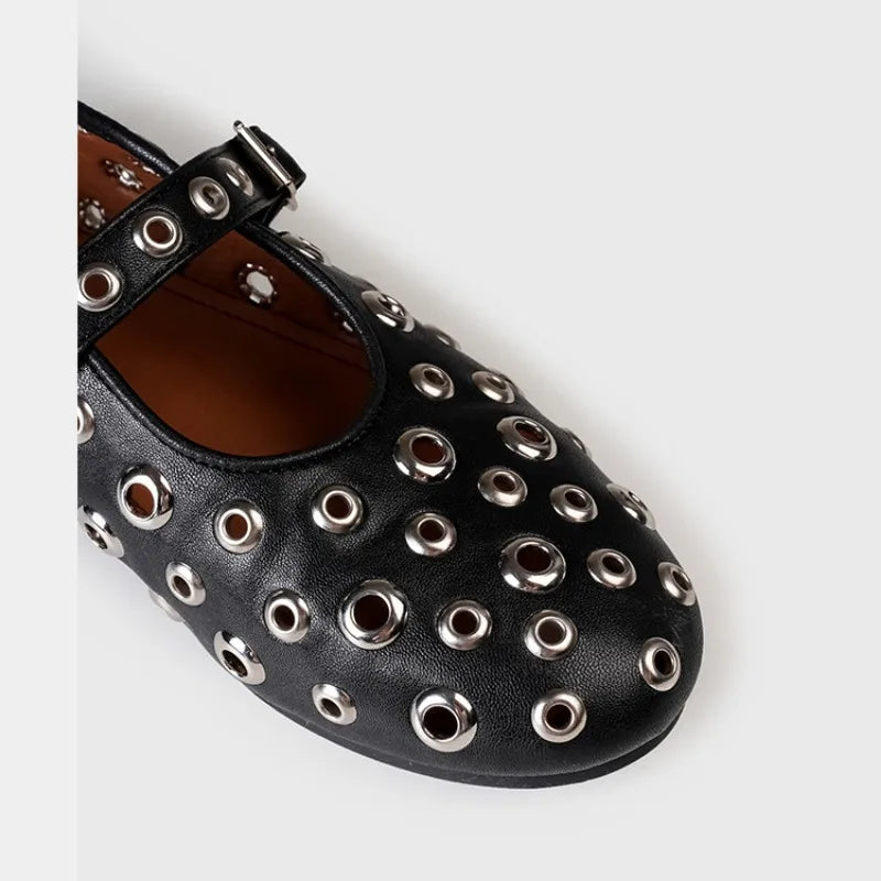 Riveted Round Toe Mary Jane Flats