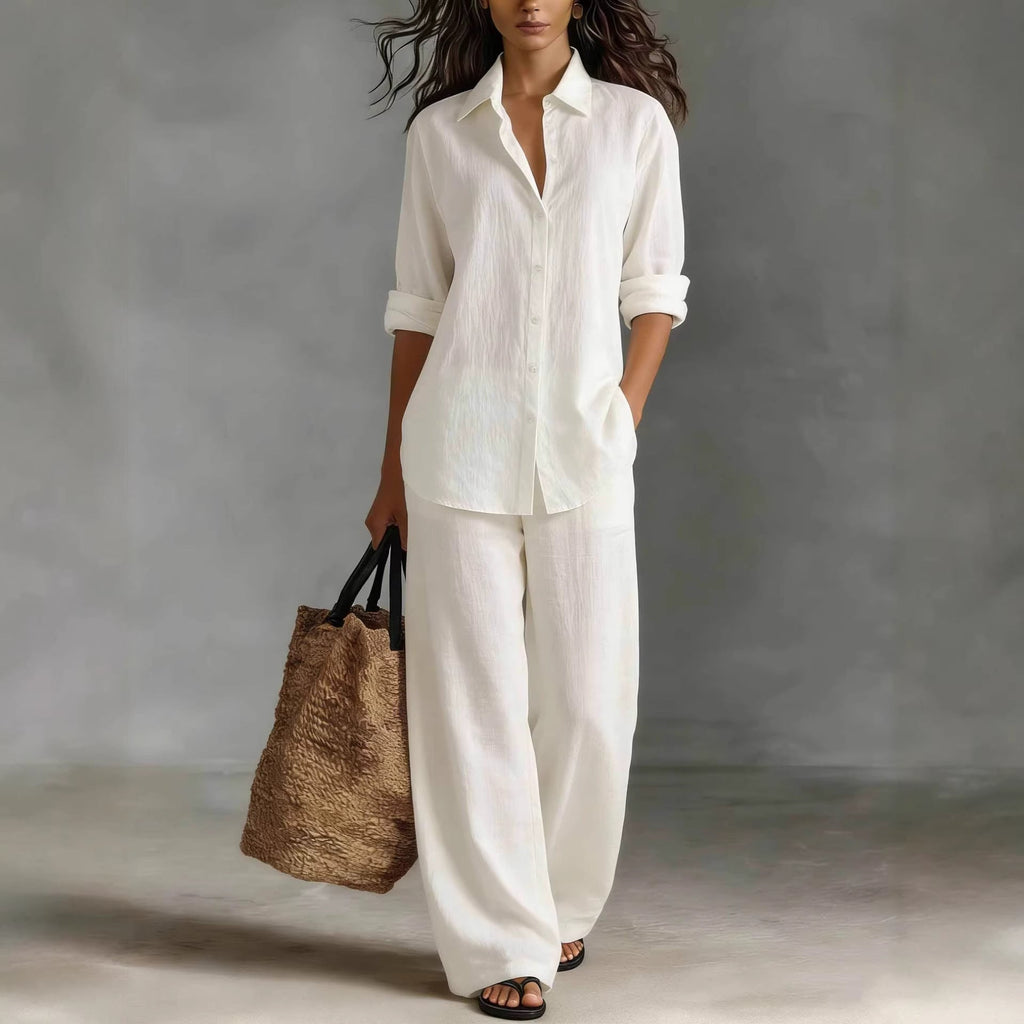 Women's Bohemian casualwear set featuring a flowy top and matching pants from FitiqueFit, perfect for resort lounge style.