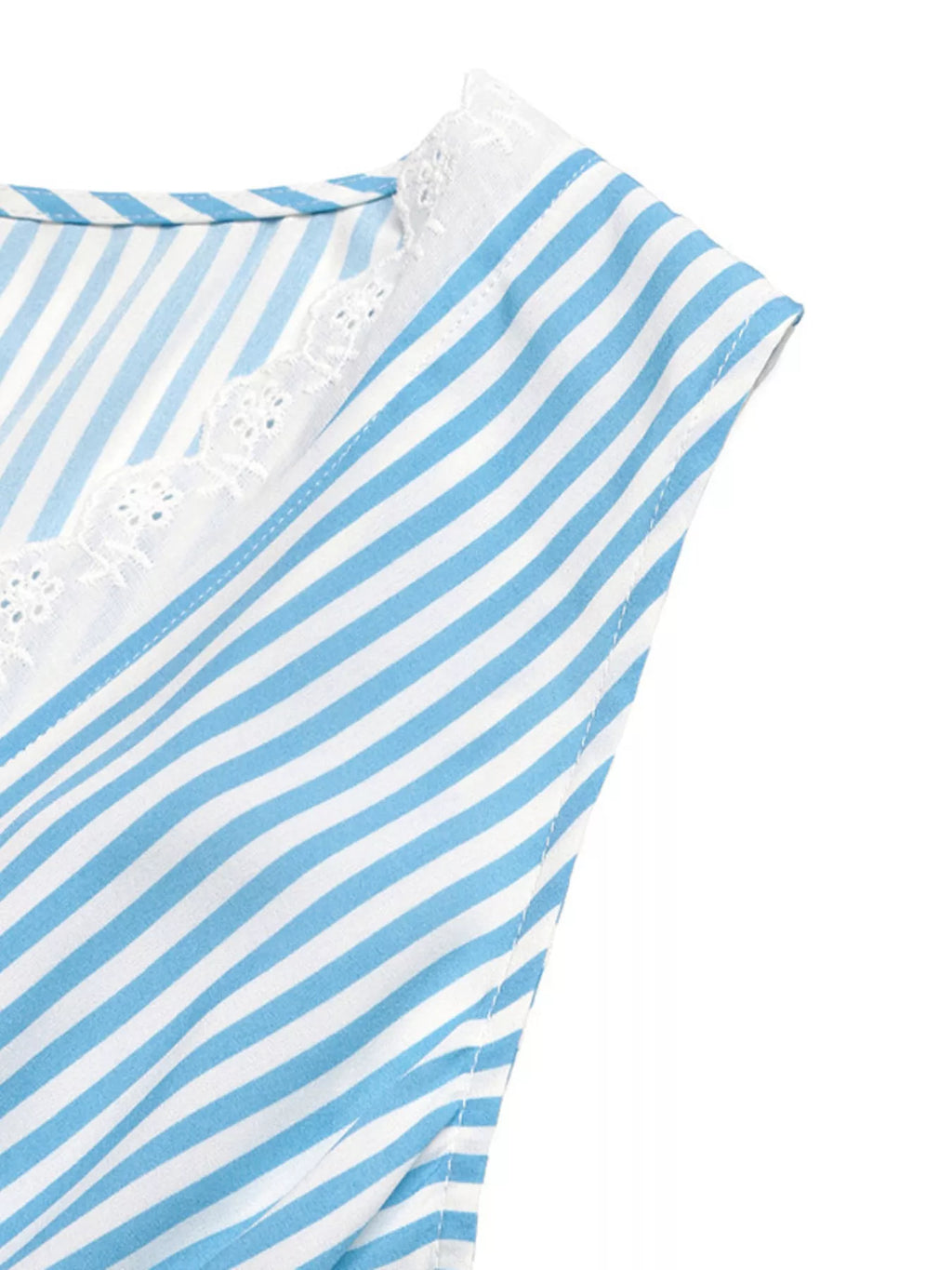 Striped sleeveless tiered midi dress from Trendsi featuring a flowy design and vertical stripe pattern.