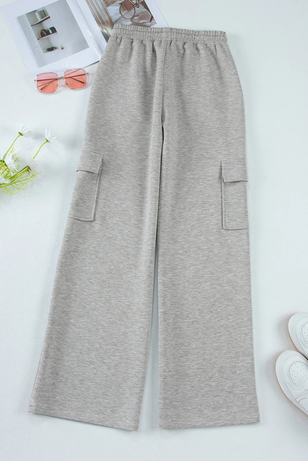 Plush Fashion Hub plush active pants with drawstring waist and side pockets, designed for comfort and casual wear.