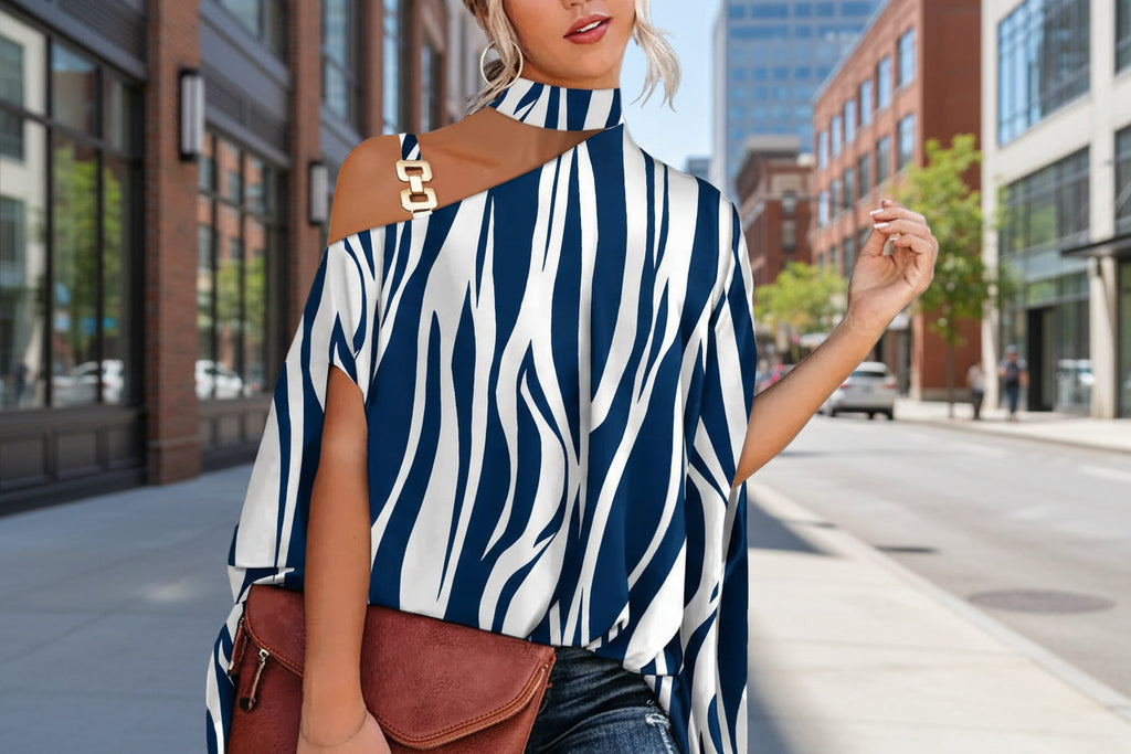 Women's V-neck printed off-shoulder vest top by FitiqueFit, casualwear with six floral and abstract print designs, available in S–XXL.