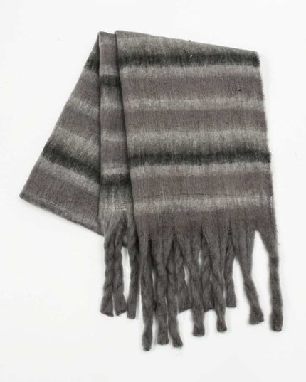 Fringe Contrast Striped Polyester Scarf - Plush Fashion Shop #