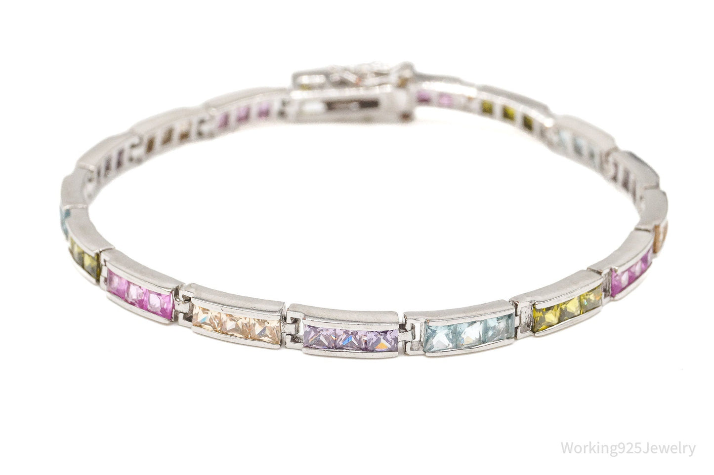 Vintage Designer FAS Multi Gemstone Sterling Silver Plated Bracelet Working 925 Jewelry