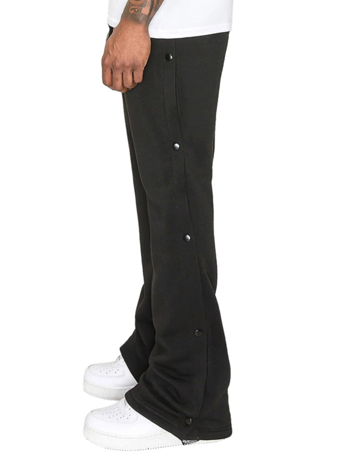 Men's plus size full-length pants with side snap buttons, made by Plush Fashion Hub, shown in a natural front view.