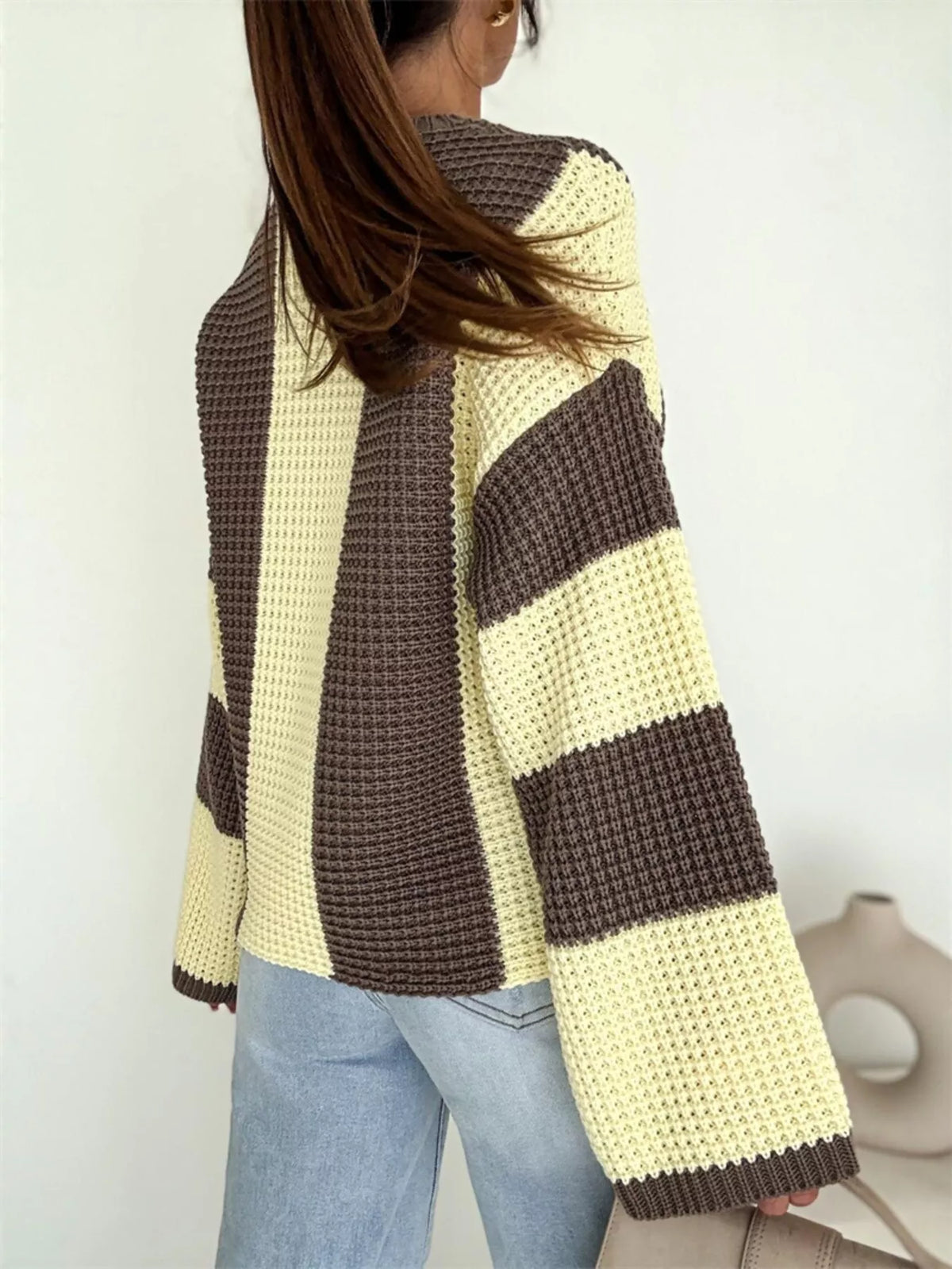 Color block long sleeve sweater by Trendsi featuring a stylish multicolor design and a comfortable fit.