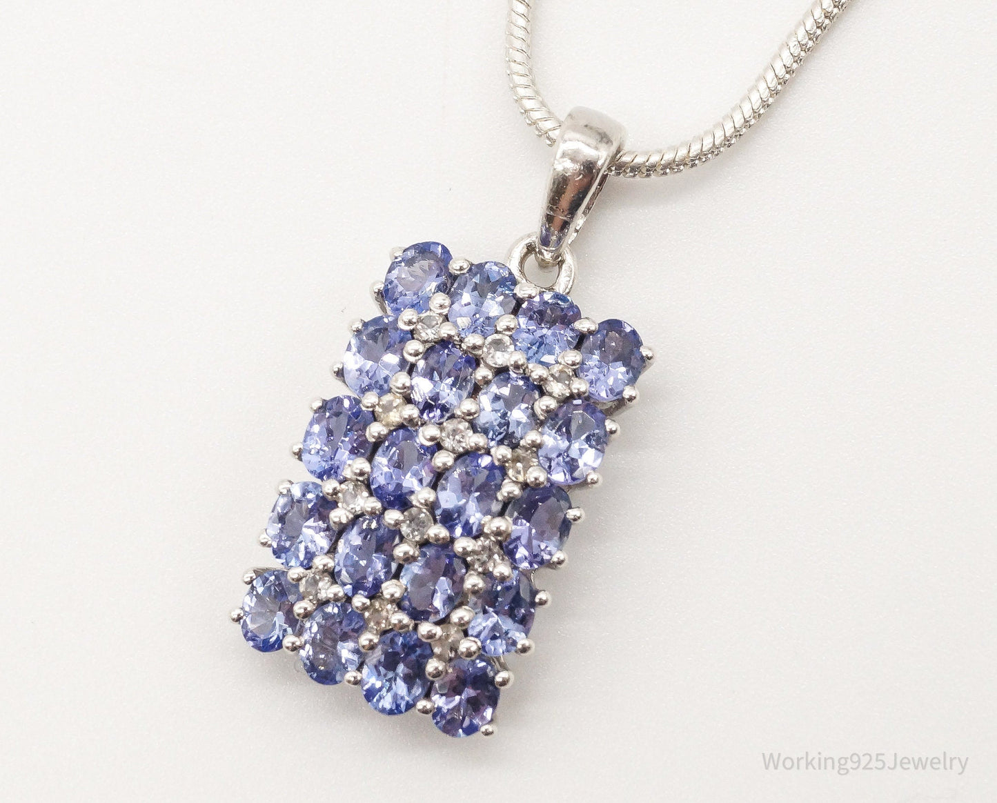 Vintage Designer TGGC Iolite Cubic Zirconia Sterling Silver Necklace Working 925 Jewelry