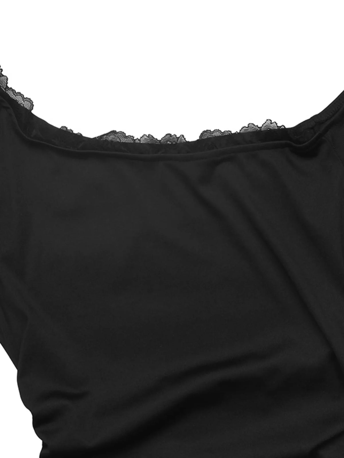 One-shoulder lace trim slim fit T-shirt by Trendsi, featuring elegant lace detailing and a modern, fitted design.